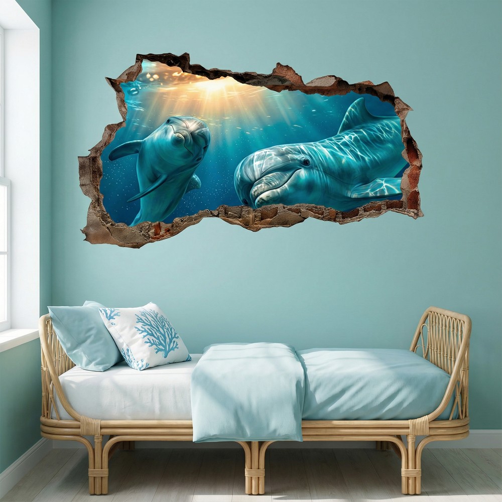Vinilos Decorativos: Agujero de Muro Delfines Bajo el Mar