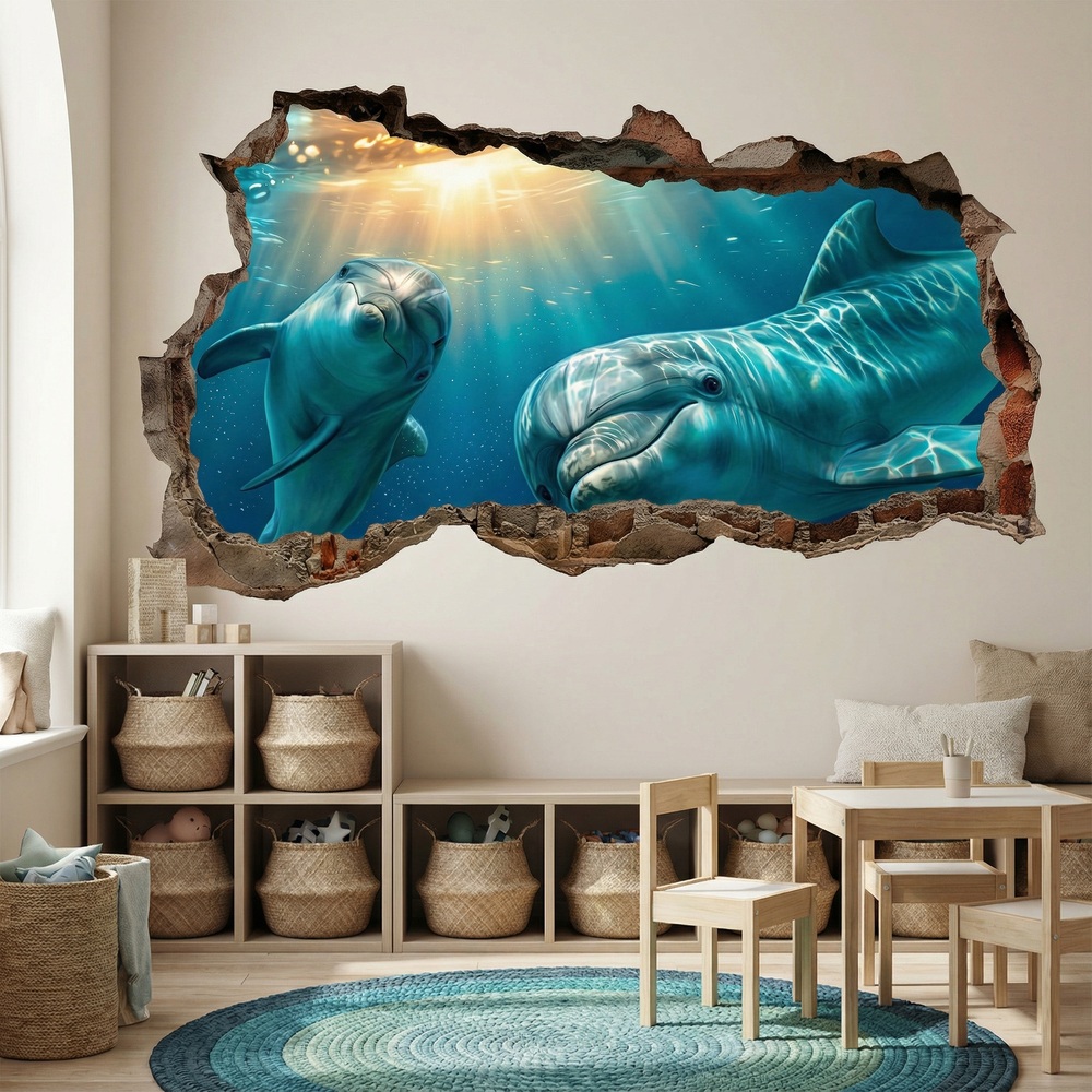 Vinilos Decorativos: Agujero de Muro Delfines Bajo el Mar