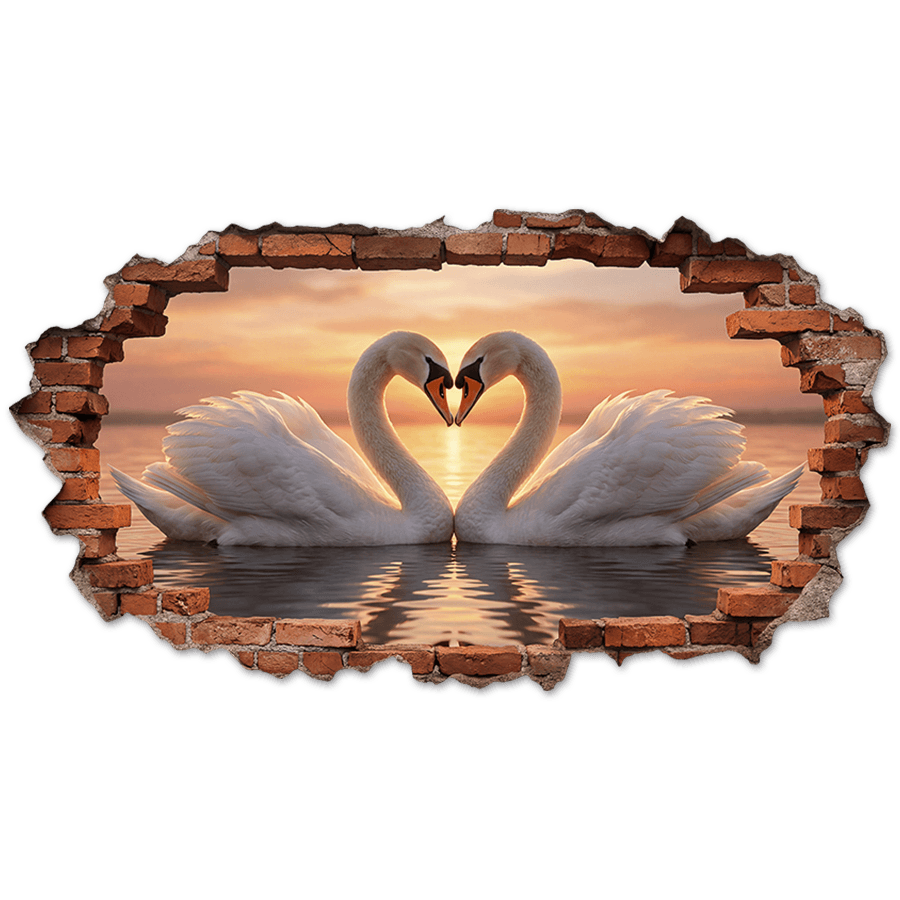 Vinilos Decorativos: Agujero de Muro Cisnes Coraz&oacute;n