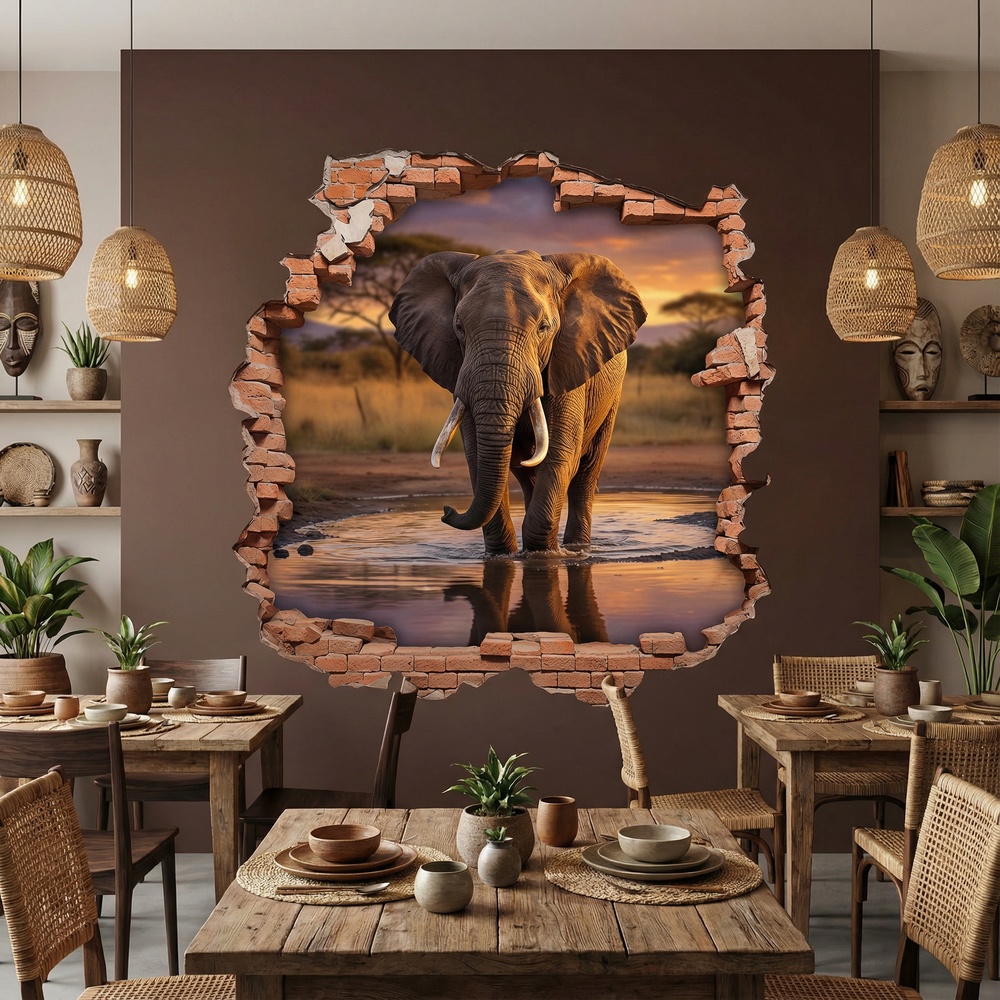 Vinilos Decorativos: Agujero de Muro Elefante Sabana