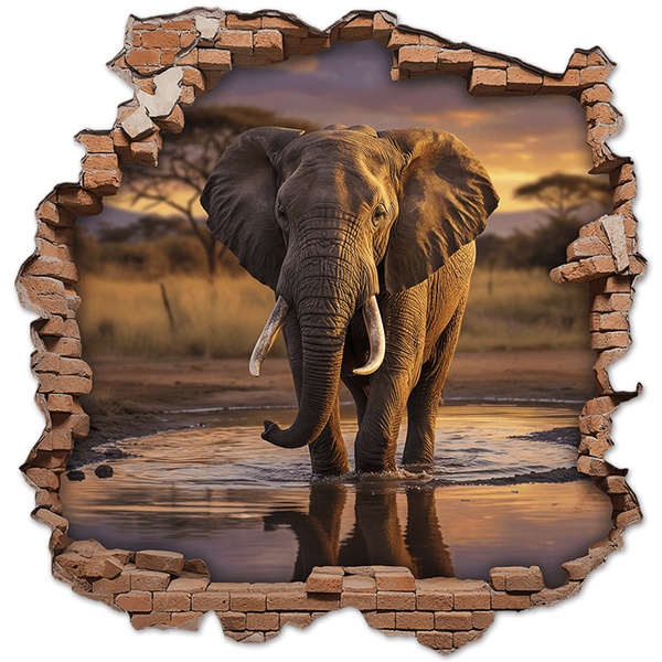 Vinilos Decorativos: Agujero de Muro Elefante Sabana