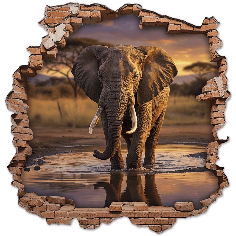 Vinilos Decorativos: Agujero de Muro Elefante Sabana