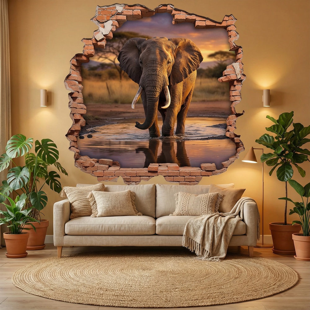 Vinilos Decorativos: Agujero de Muro Elefante Sabana
