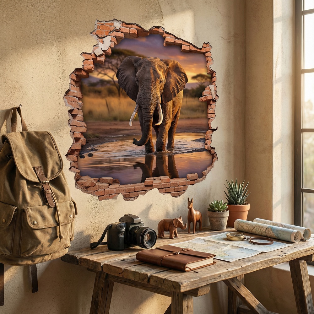 Vinilos Decorativos: Agujero de Muro Elefante Sabana