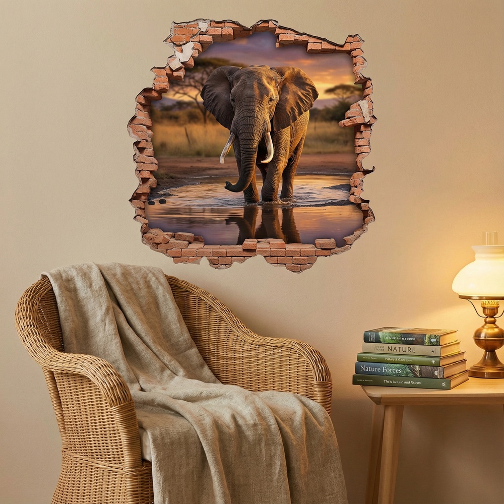 Vinilos Decorativos: Agujero de Muro Elefante Sabana