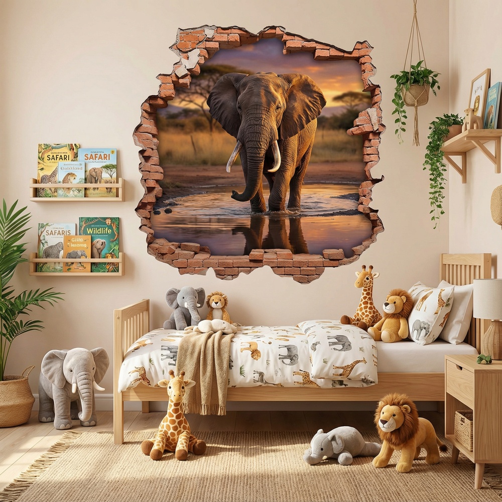 Vinilos Decorativos: Agujero de Muro Elefante Sabana