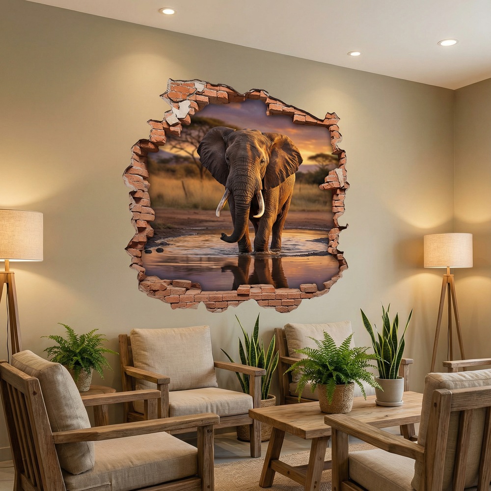 Vinilos Decorativos: Agujero de Muro Elefante Sabana