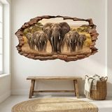 Vinilos Decorativos: Agujero de Muro Manada Elefantes 4