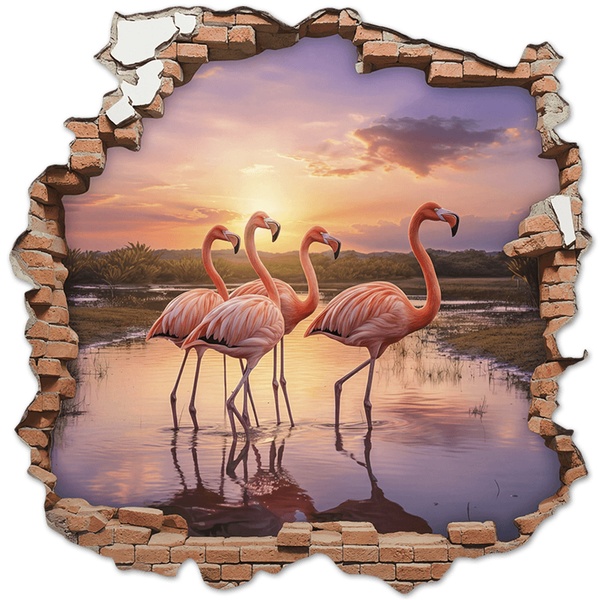 Vinilos Decorativos: Agujero de Muro Flamencos Atardecer