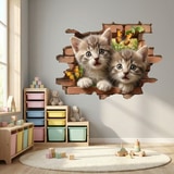 Vinilos Decorativos: Agujero de Muro Gatitos Mariposas 9