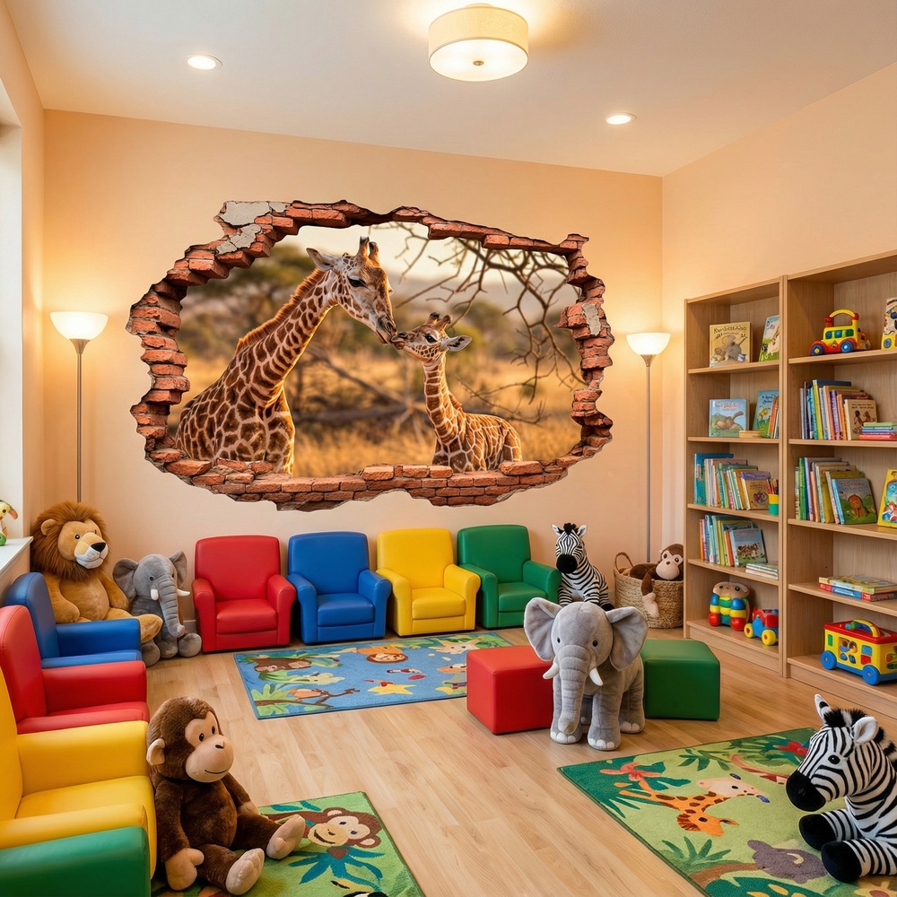 Vinilos Decorativos: Agujero de Muro Jirafas Sabana