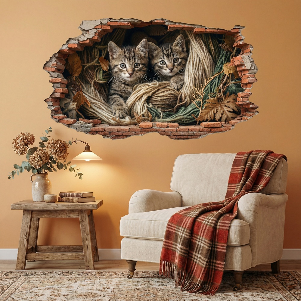 Vinilos Decorativos: Agujero de Muro Gatitos Cuerdas
