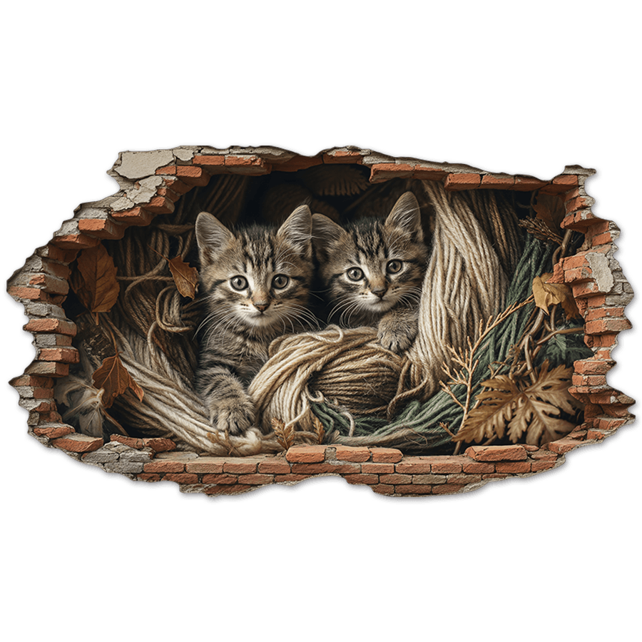 Vinilos Decorativos: Agujero de Muro Gatitos Cuerdas