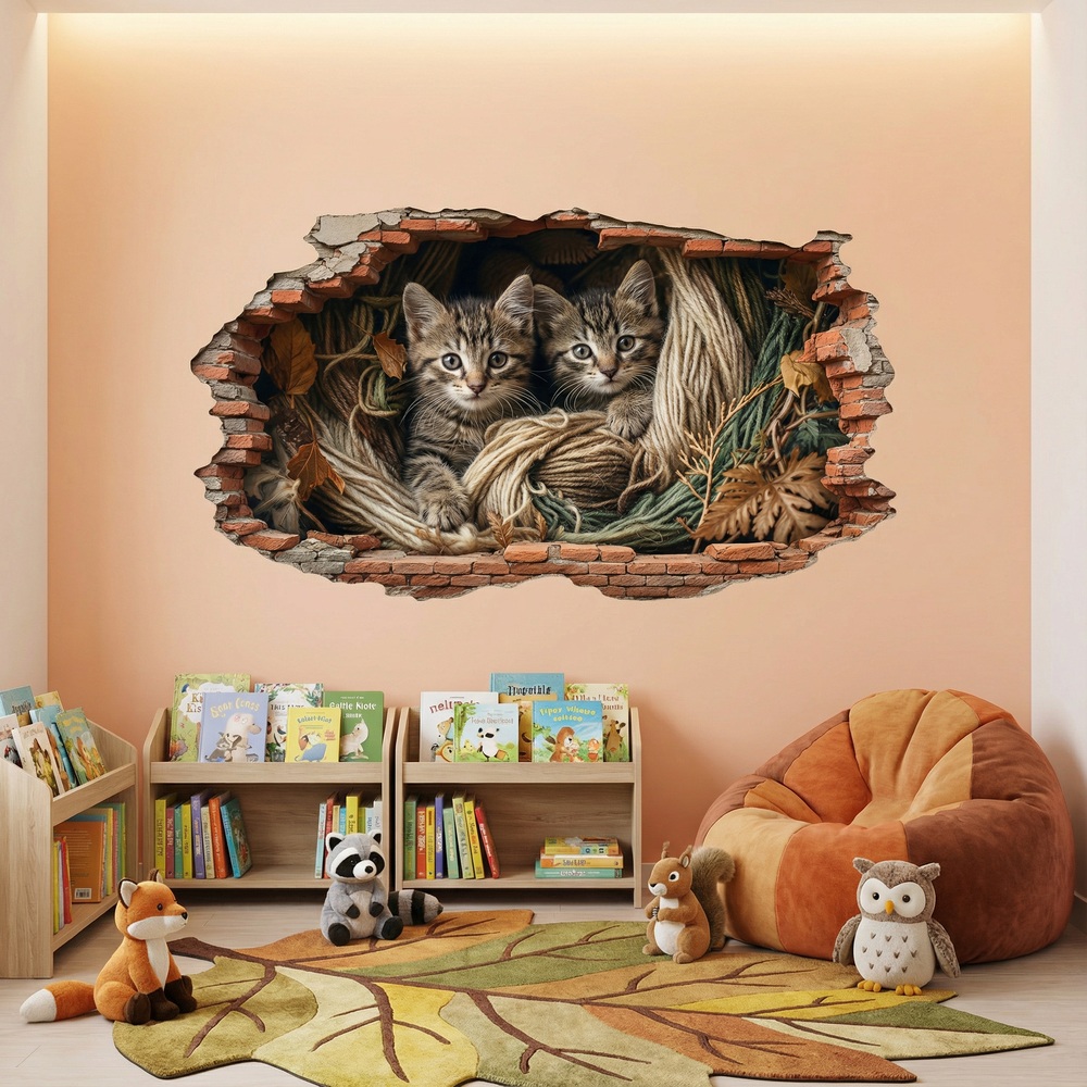 Vinilos Decorativos: Agujero de Muro Gatitos Cuerdas