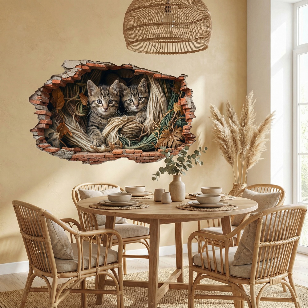 Vinilos Decorativos: Agujero de Muro Gatitos Cuerdas