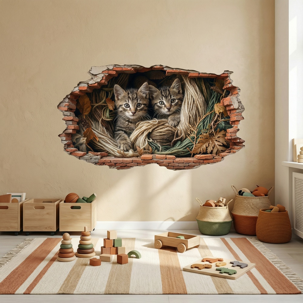 Vinilos Decorativos: Agujero de Muro Gatitos Cuerdas