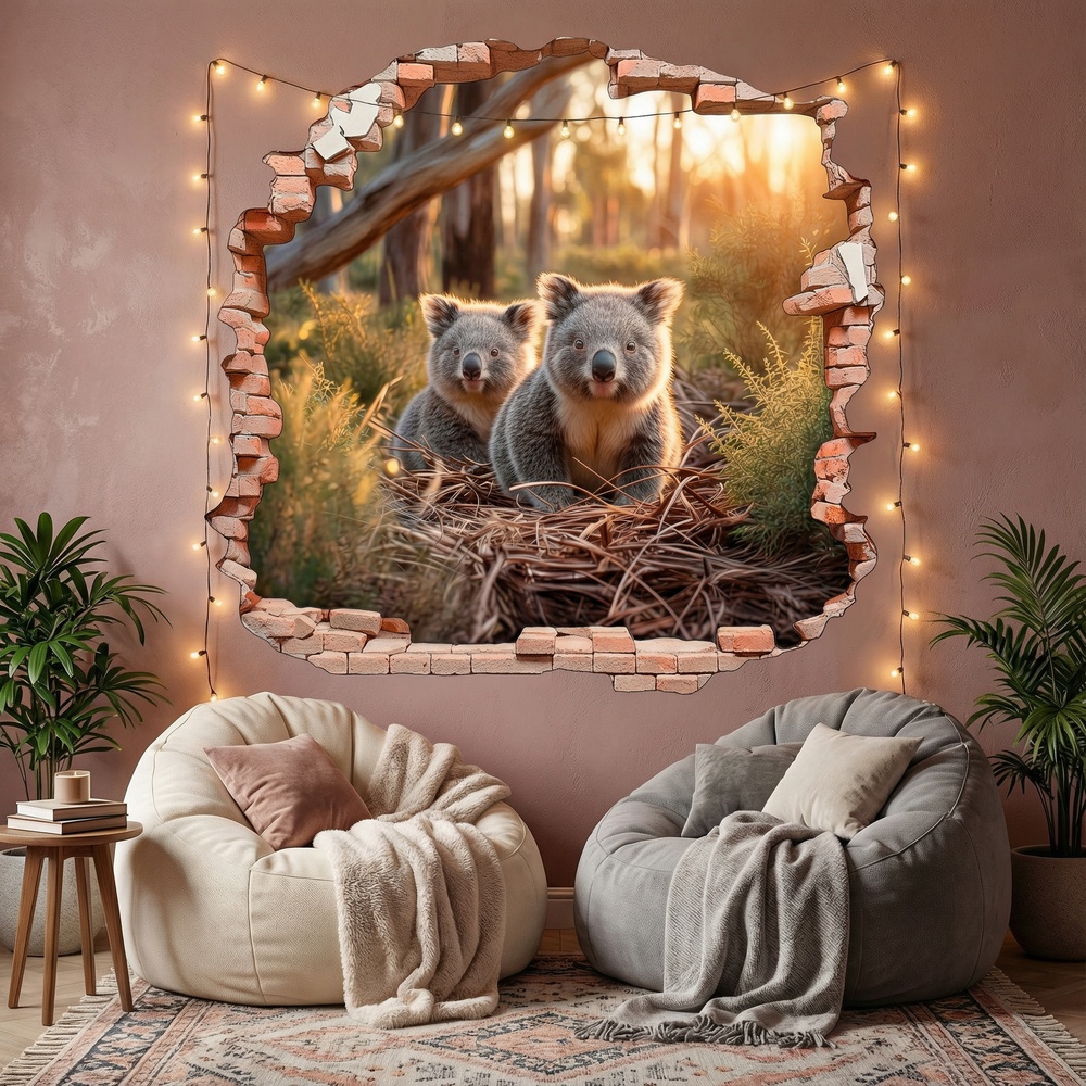 Vinilos Decorativos: Agujero de Muro Koalas Bosque