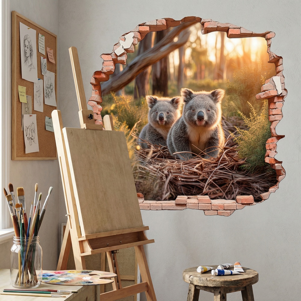 Vinilos Decorativos: Agujero de Muro Koalas Bosque
