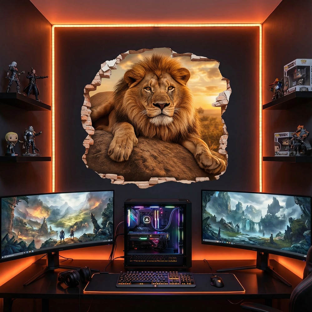 Vinilos Decorativos: Agujero de Muro Le&oacute;n Atardecer