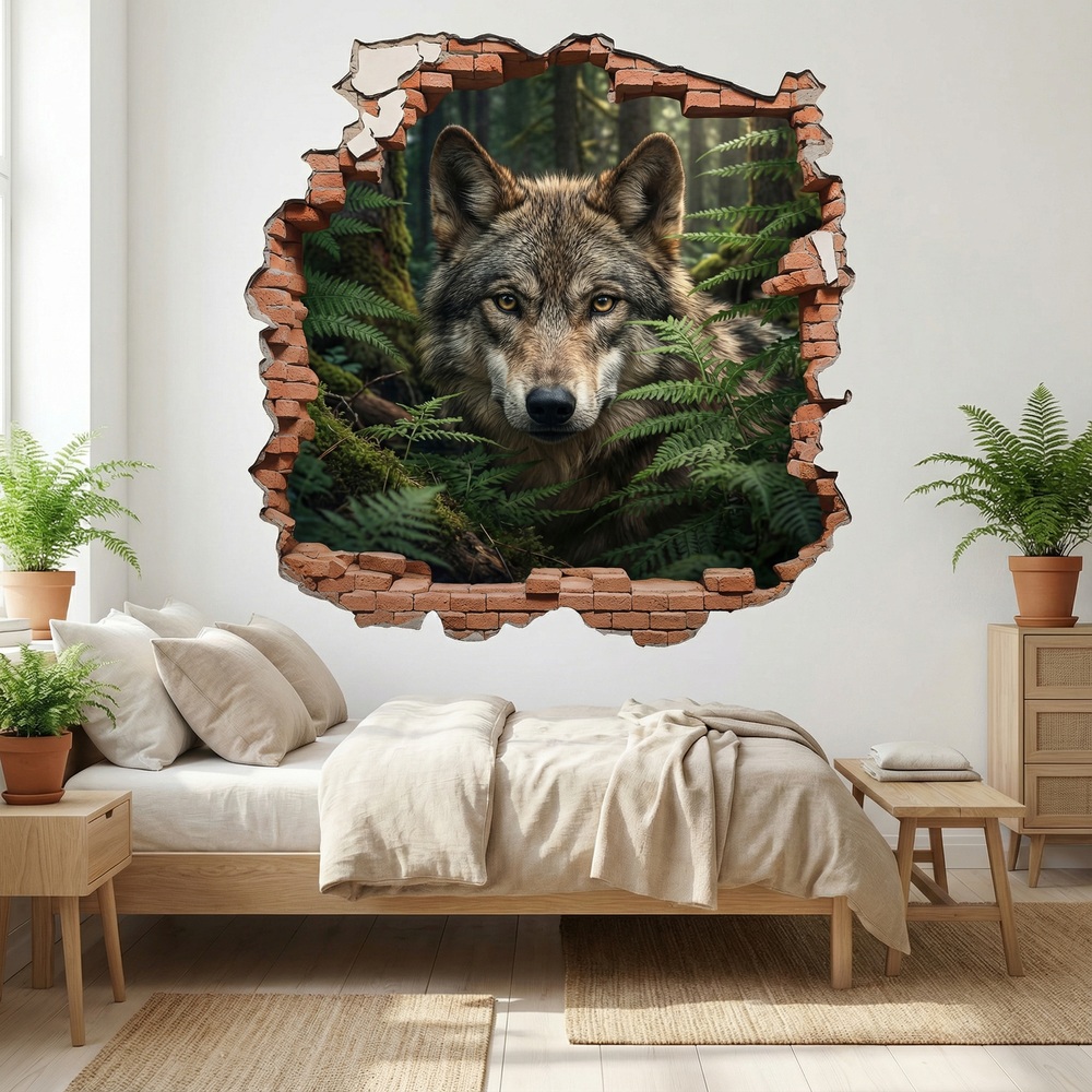 Vinilos Decorativos: Agujero de Muro Lobo Bosque