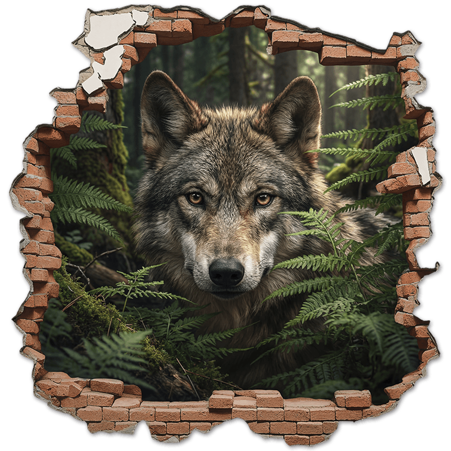 Vinilos Decorativos: Agujero de Muro Lobo Bosque
