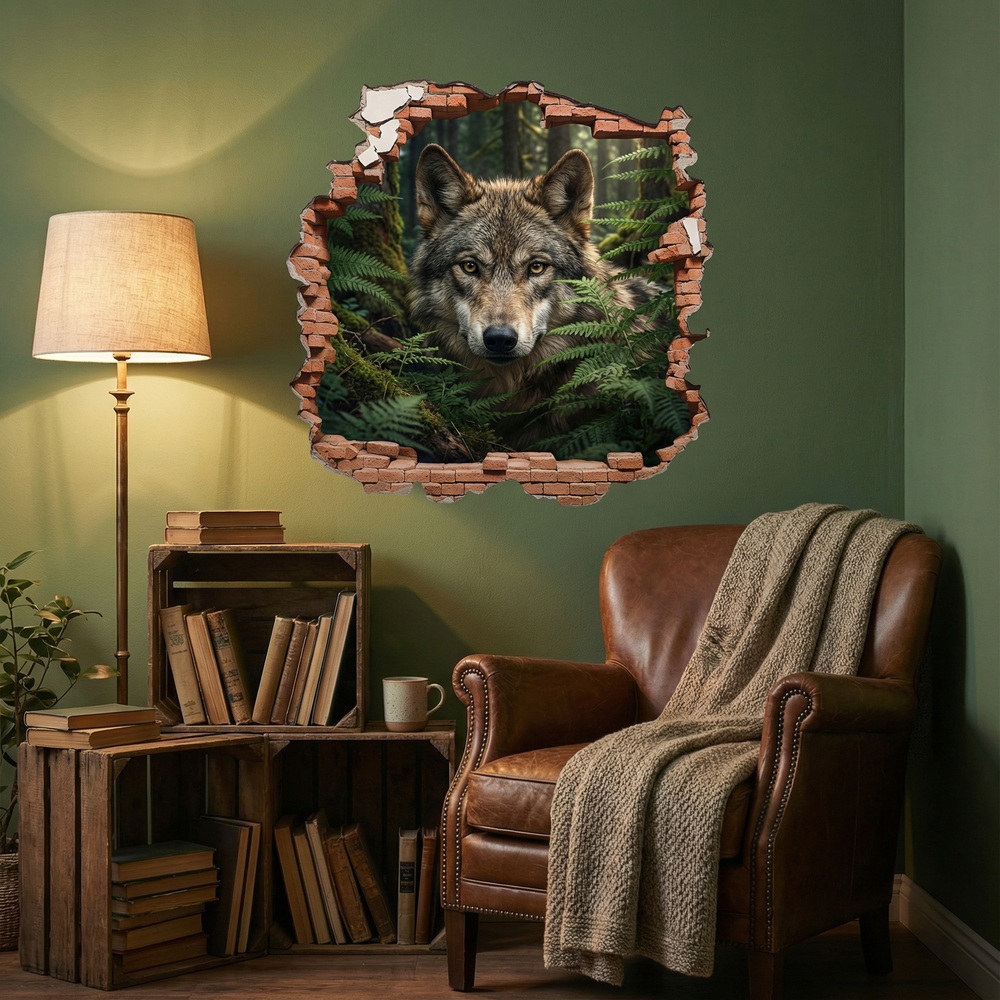 Vinilos Decorativos: Agujero de Muro Lobo Bosque