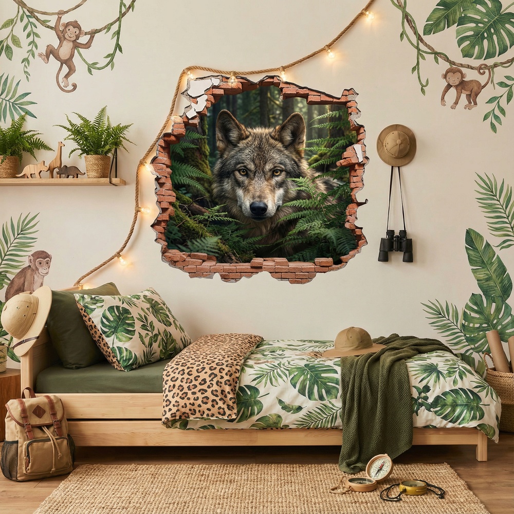 Vinilos Decorativos: Agujero de Muro Lobo Bosque