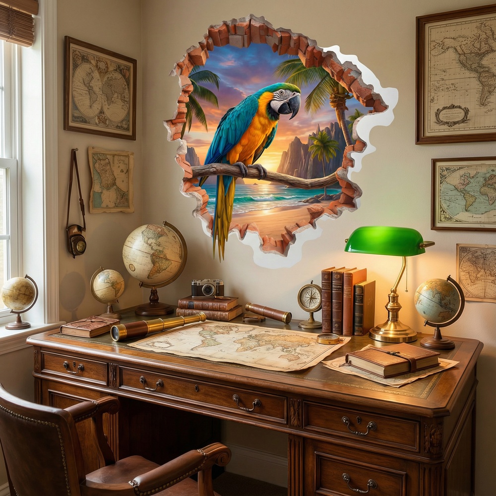 Vinilos Decorativos: Agujero de Muro Guacamayo Tropical