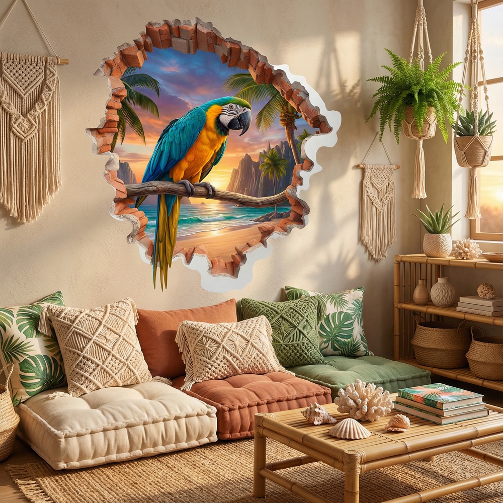 Vinilos Decorativos: Agujero de Muro Guacamayo Tropical