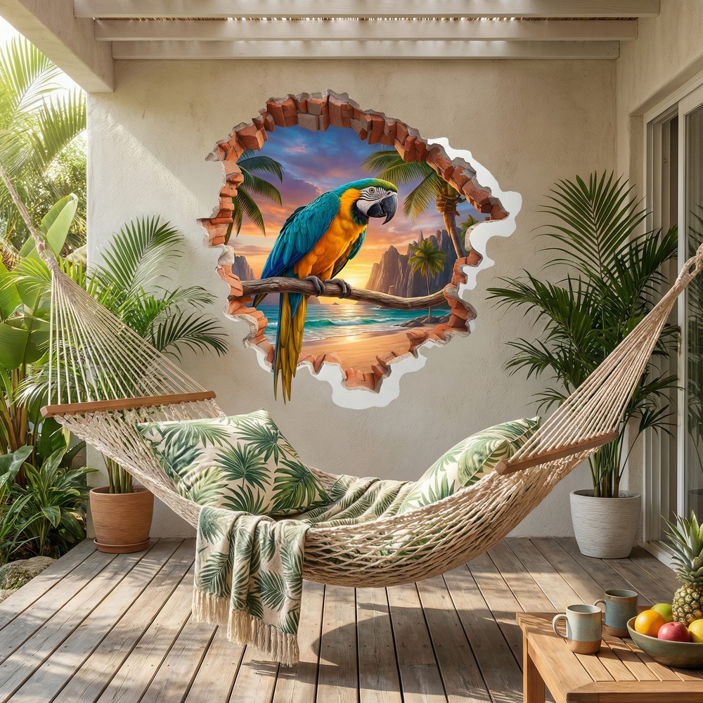 Vinilos Decorativos: Agujero de Muro Guacamayo Tropical