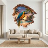 Vinilos Decorativos: Agujero de Muro Guacamayo Tropical 9