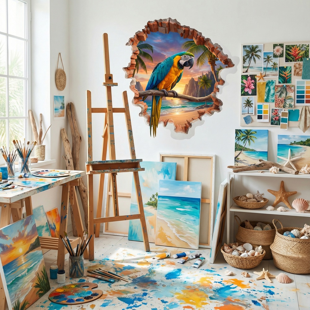 Vinilos Decorativos: Agujero de Muro Guacamayo Tropical