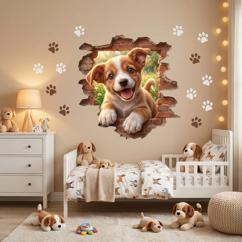 Vinilos Decorativos: Agujero de Muro Cachorro Feliz