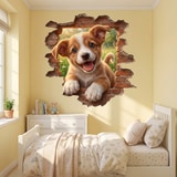 Vinilos Decorativos: Agujero de Muro Cachorro Feliz 3