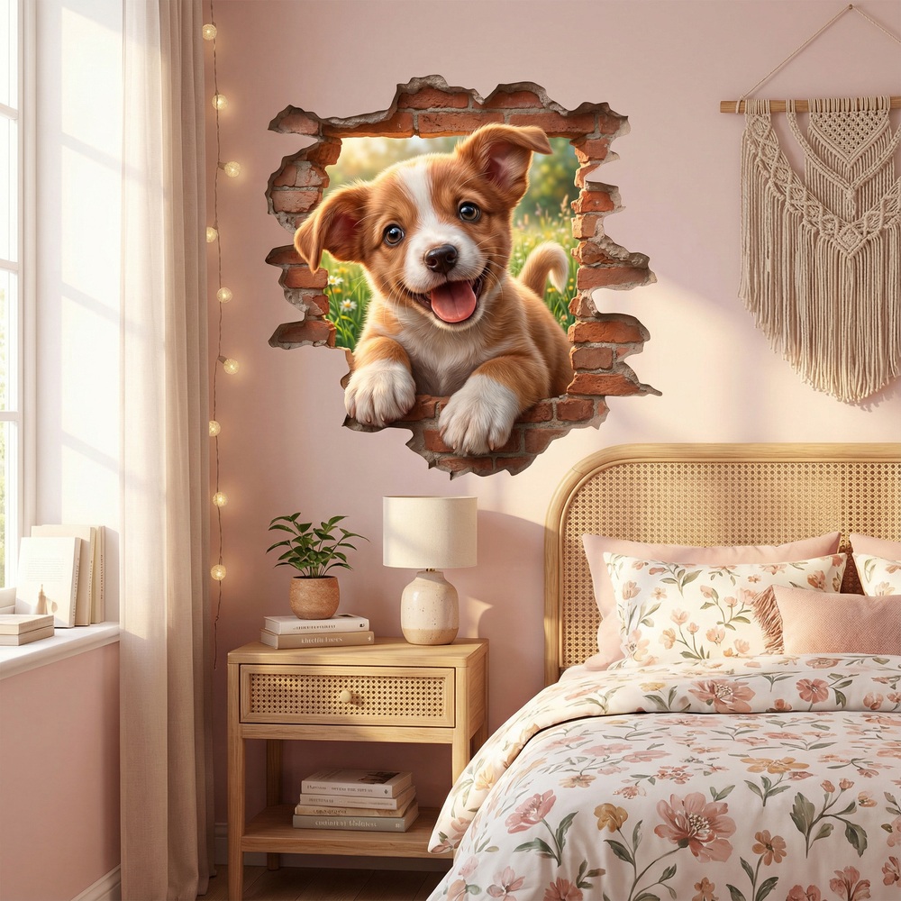 Vinilos Decorativos: Agujero de Muro Cachorro Feliz