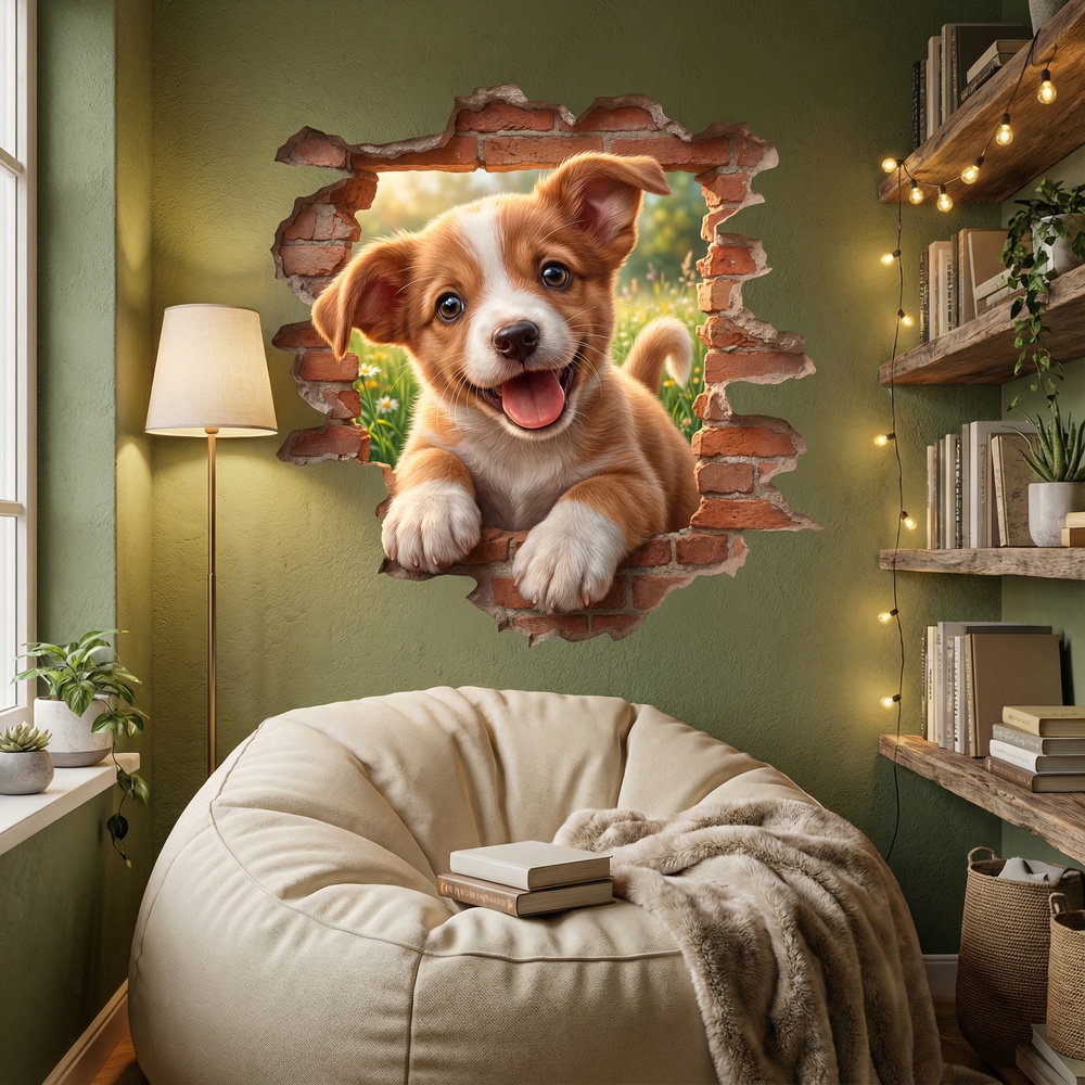 Vinilos Decorativos: Agujero de Muro Cachorro Feliz