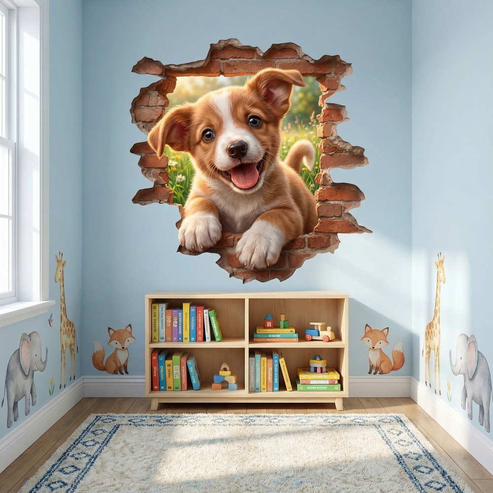 Vinilos Decorativos: Agujero de Muro Cachorro Feliz