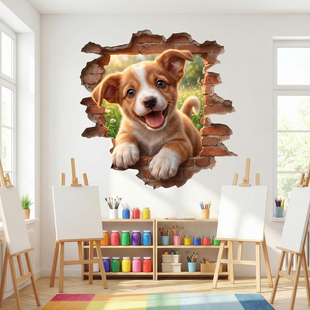 Vinilos Decorativos: Agujero de Muro Cachorro Feliz