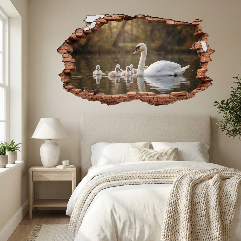 Vinilos Decorativos: Agujero de Muro Cisne Cr&iacute;as