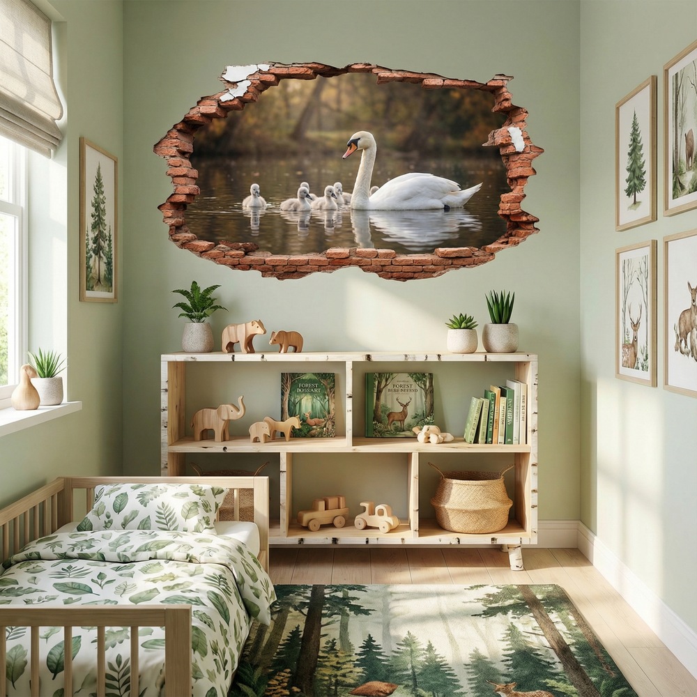 Vinilos Decorativos: Agujero de Muro Cisne Cr&iacute;as