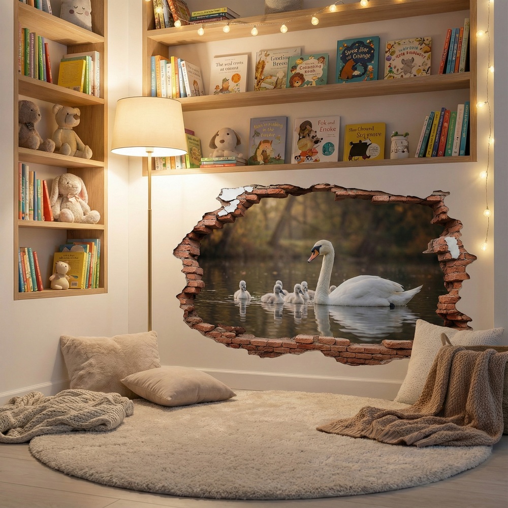 Vinilos Decorativos: Agujero de Muro Cisne Cr&iacute;as