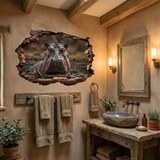 Vinilos Decorativos: Vinilo 3D Agujero Pared Hipop&oacute;tamo 4