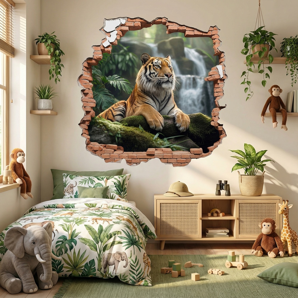 Vinilos Decorativos: Agujero de Muro Tigre Cascada