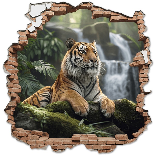 Vinilos Decorativos: Agujero de Muro Tigre Cascada
