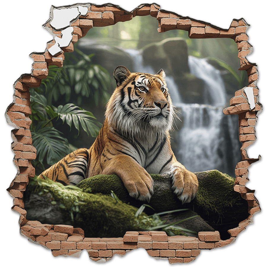 Vinilos Decorativos: Agujero de Muro Tigre Cascada