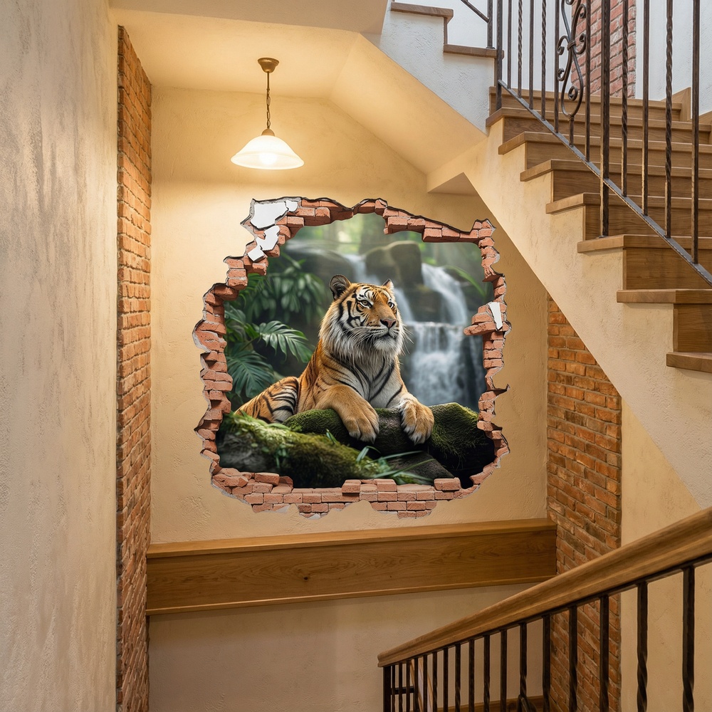 Vinilos Decorativos: Agujero de Muro Tigre Cascada