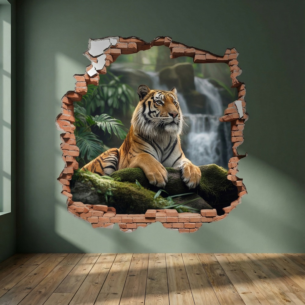 Vinilos Decorativos: Agujero de Muro Tigre Cascada