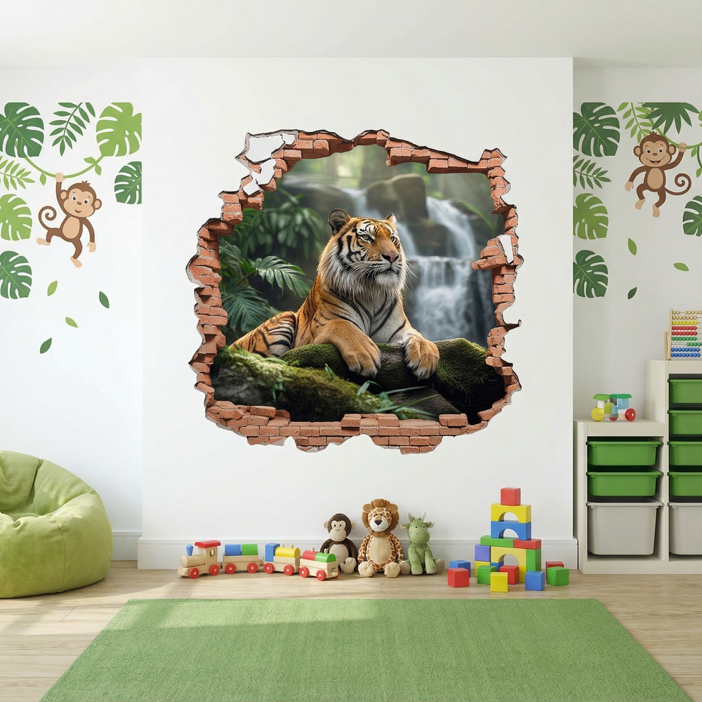 Vinilos Decorativos: Agujero de Muro Tigre Cascada