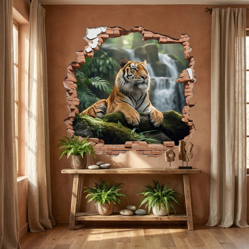 Vinilos Decorativos: Agujero de Muro Tigre Cascada