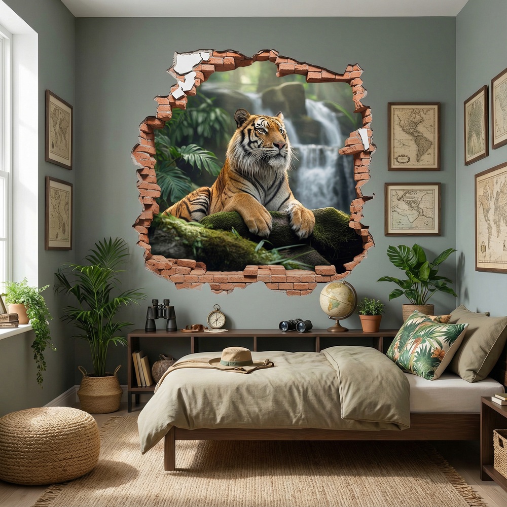 Vinilos Decorativos: Agujero de Muro Tigre Cascada